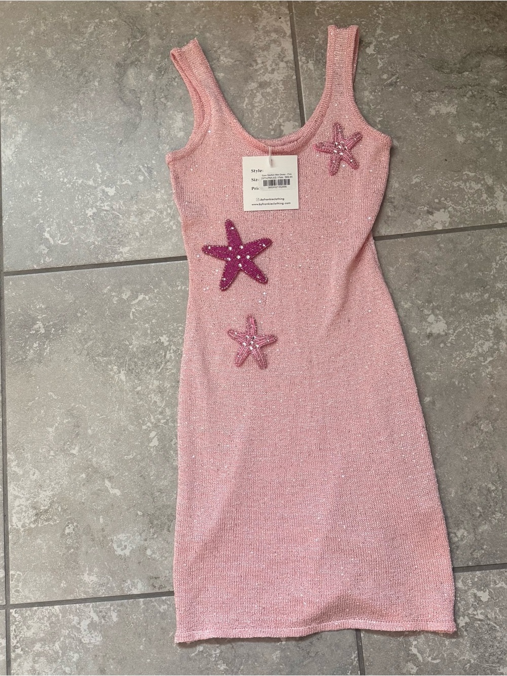 Sparkle Pink Tank Dress with Starfish Appliqués